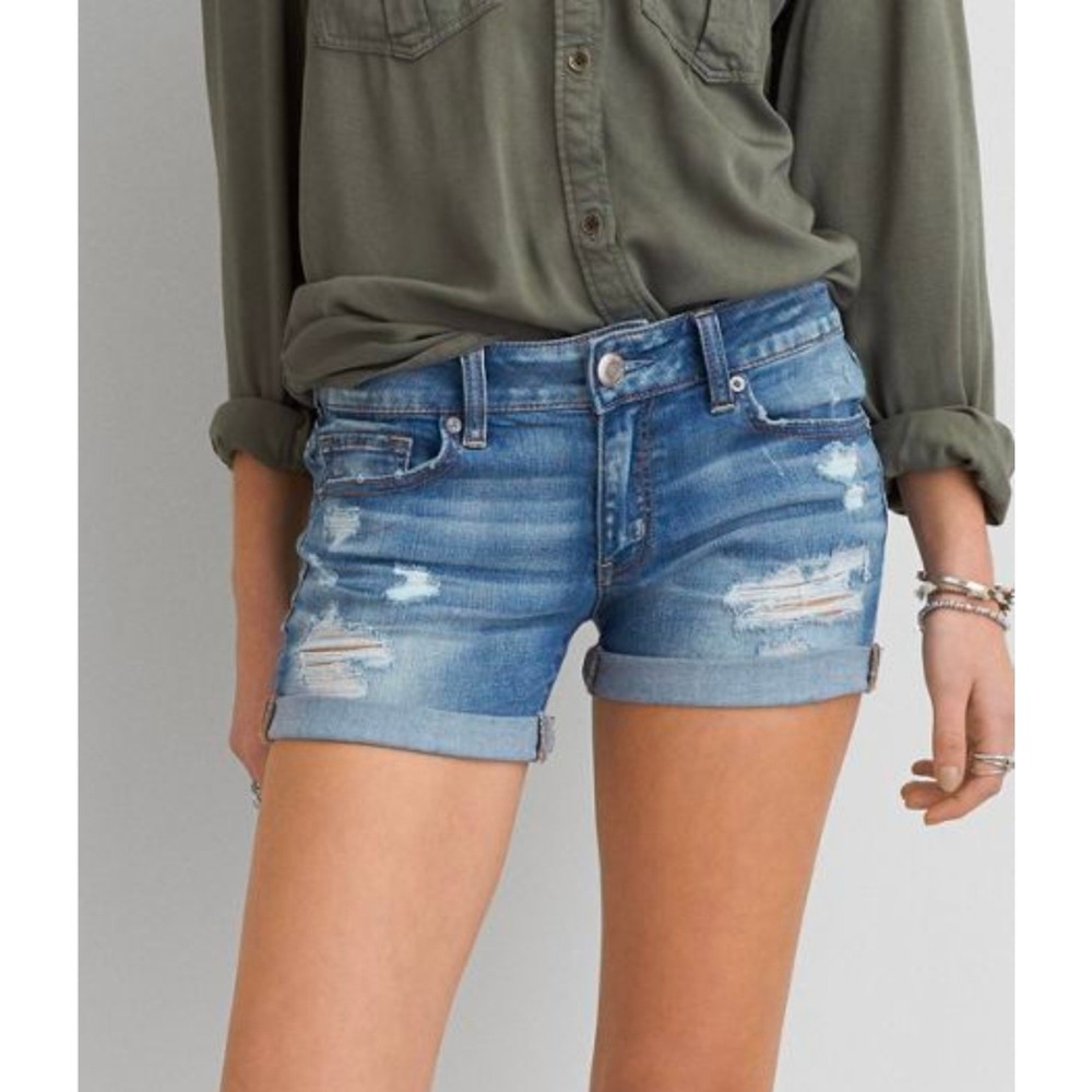 AEO DENIM X CAFE SKINDIGO SUPER STRETCH LOW RISE MIDI DENIM SHORTS 10 NEW